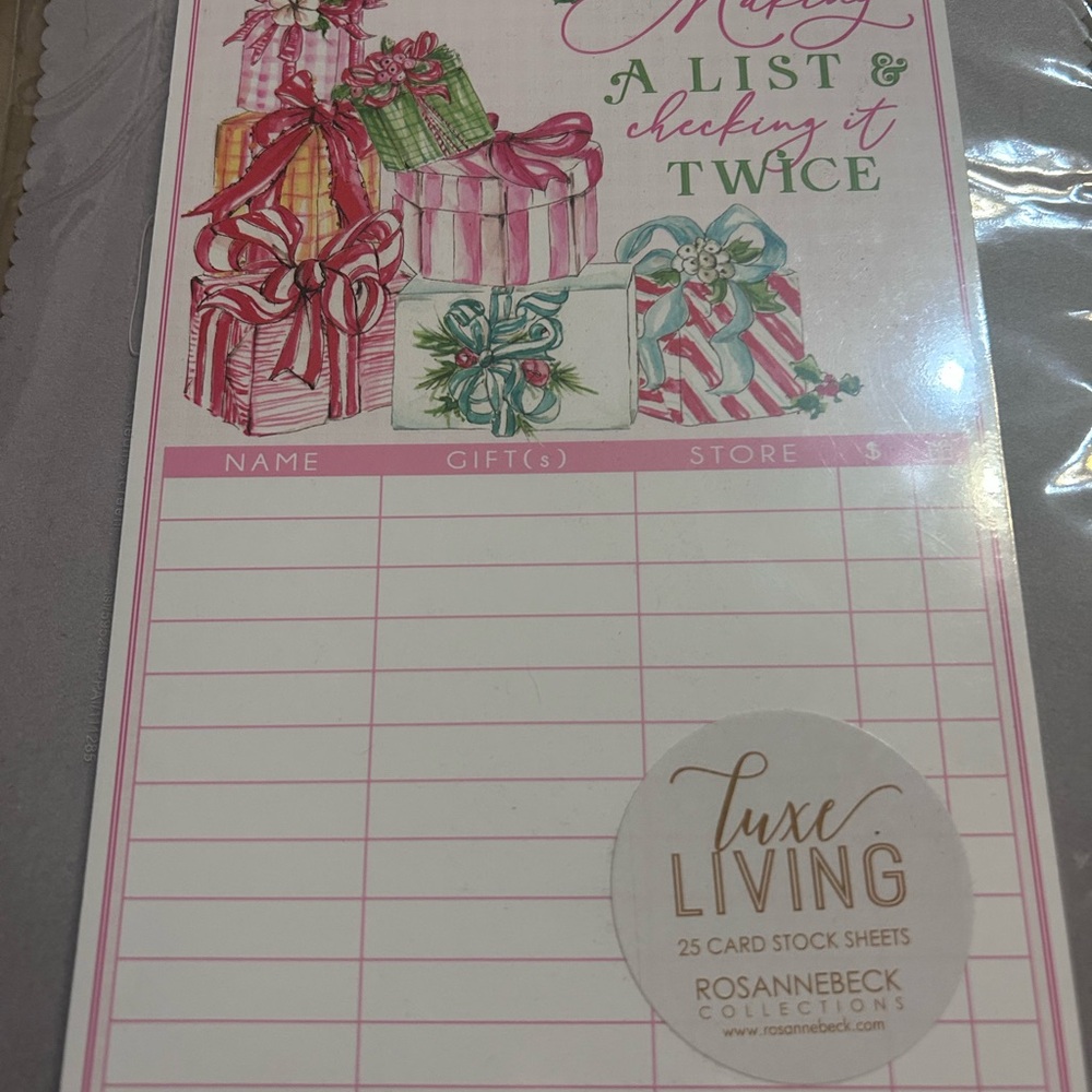 NWT Holiday Gift List Notepad - Pink and Green
